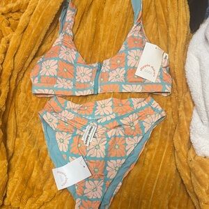 Dippin' Daisy's Blue & Peach Floral Zip-Front Bikini